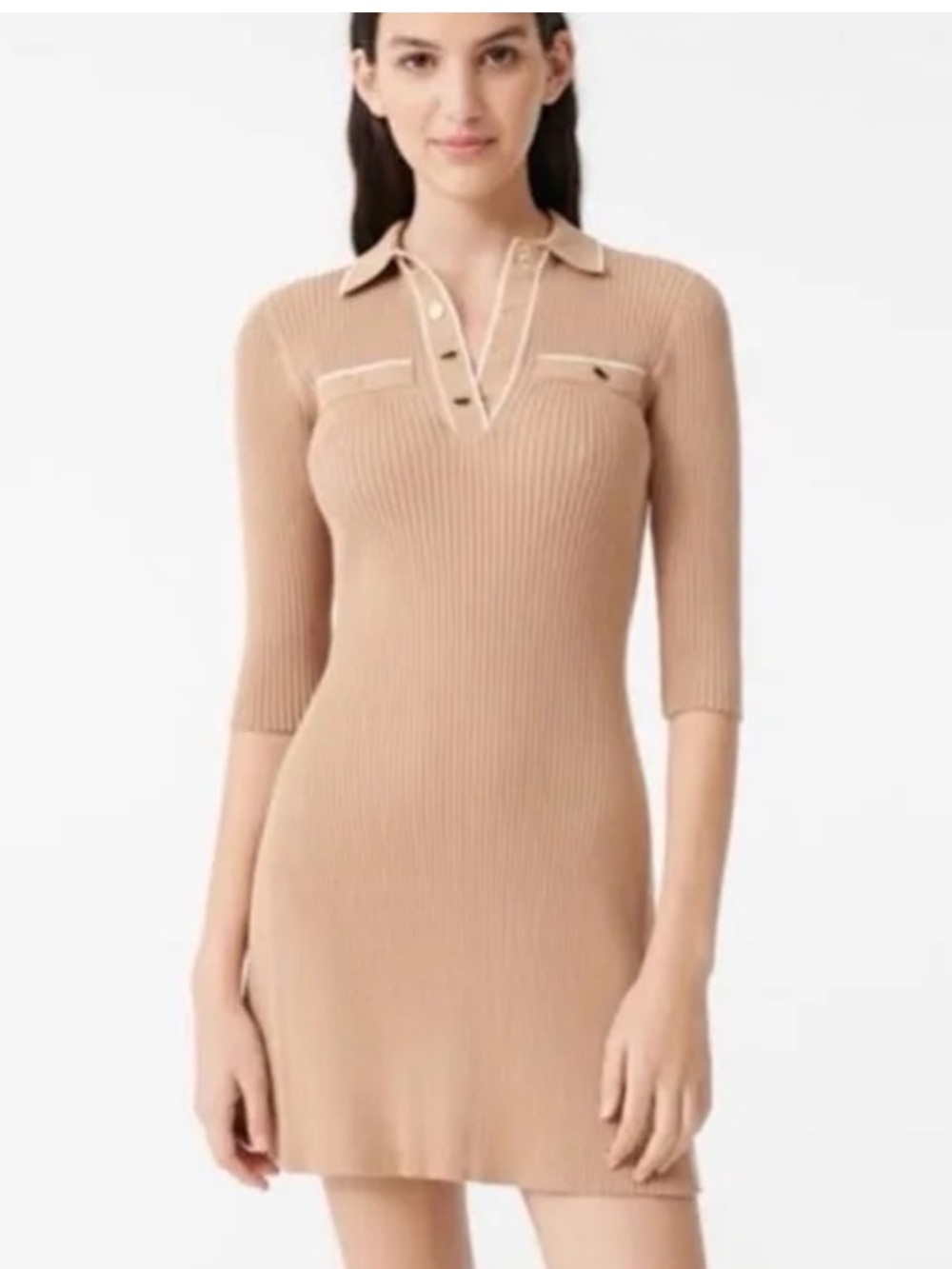 Maje Relly Short Rib Knit Dress polo small 36